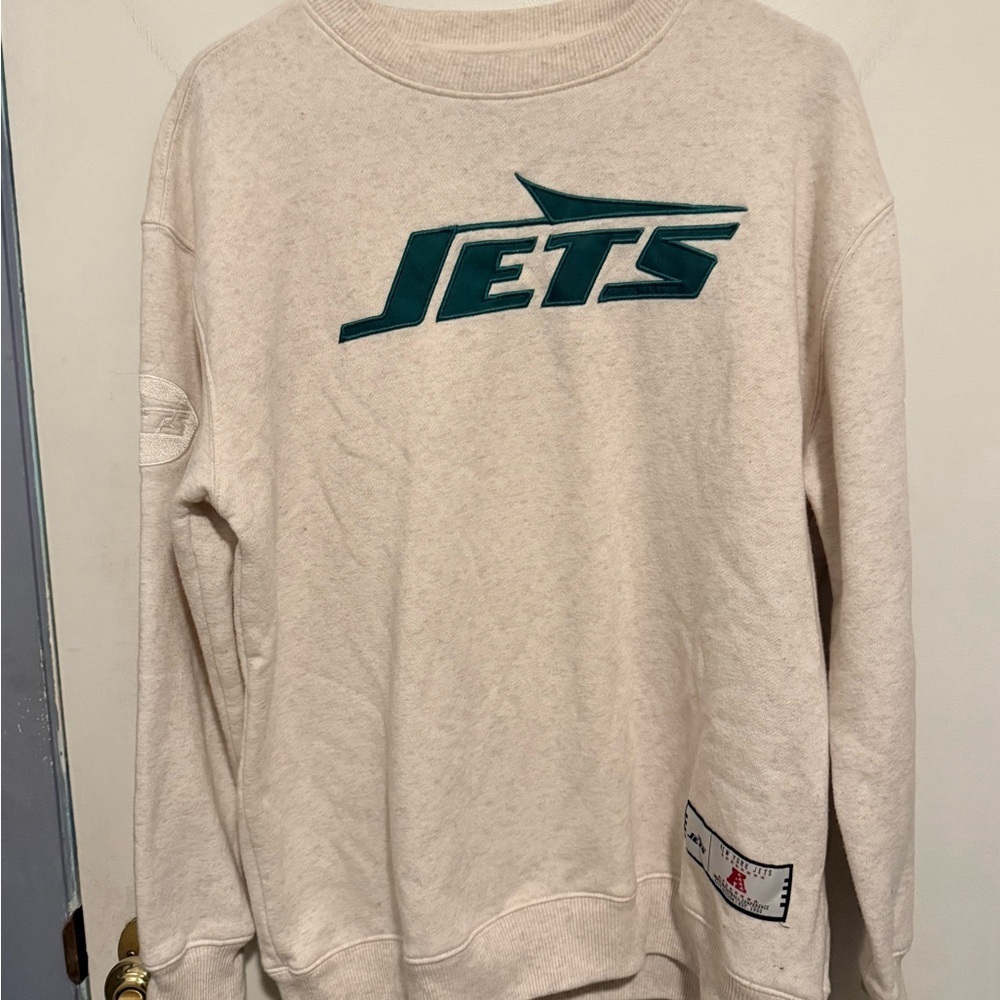 Men's New York Jets Antigua Khaki Victory Pullover Sweatshirt